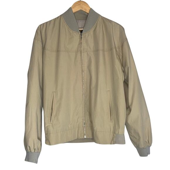 Vintage 80s Khaki Tan Brown Windbreaker Bomber Jacket Mens Large Normcore Retro - Picture 1 of 4